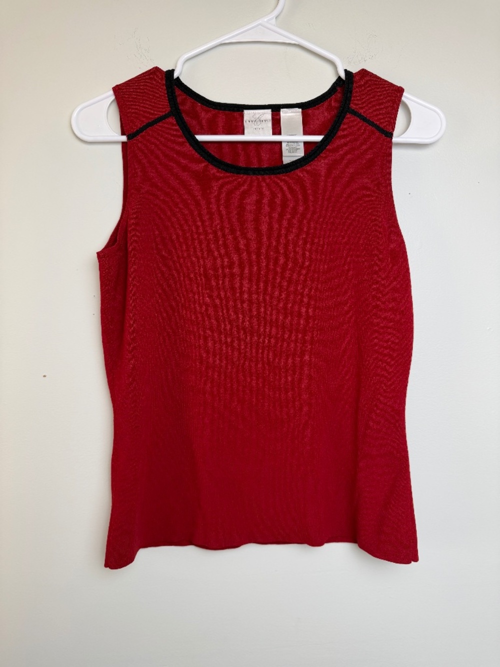 Emma James Petite Red Knit Top with Black Contrast Piping Size PM